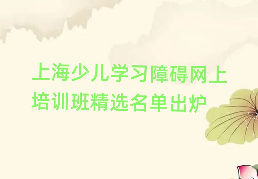 上海少儿学习障碍网上培训班精选名单出炉