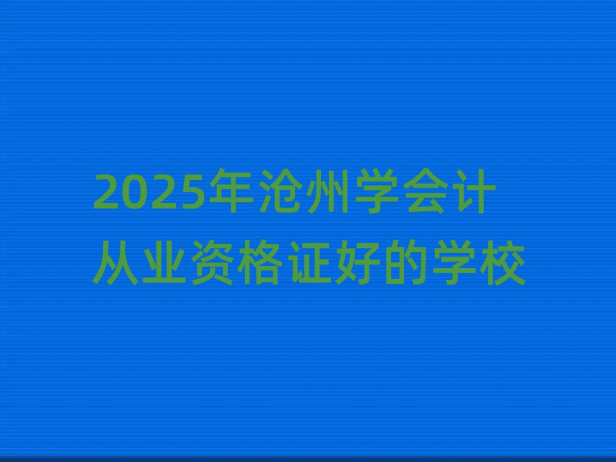 2025年沧州学会计从业资格证好的学校