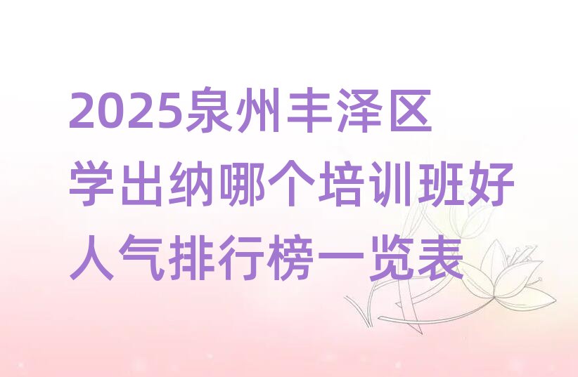 2025泉州丰泽区学出纳哪个培训班好人气排行榜一览表